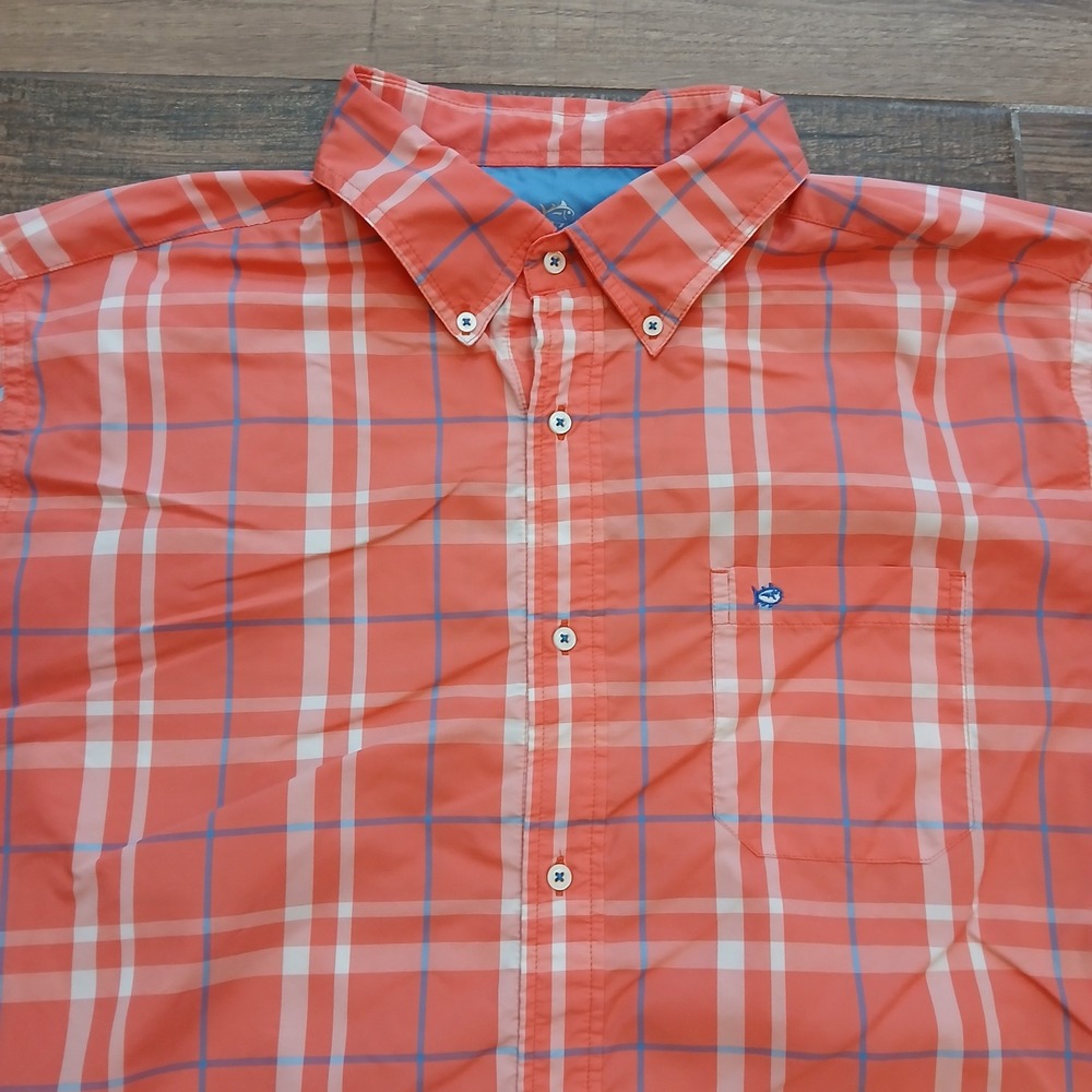 Southern Tide Orange Plaid Casual Button Down Shirt